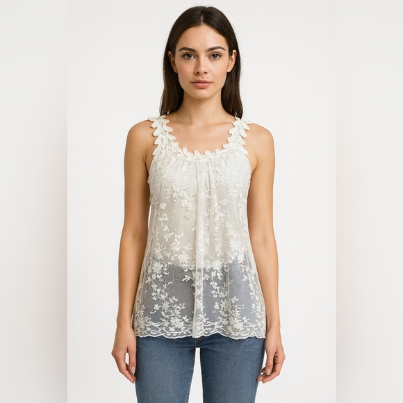 G Collection Womens Beige Lace Crochet Tunic  Coverup Boho Sheer Y2k Blouse L - Picture 1 of 10